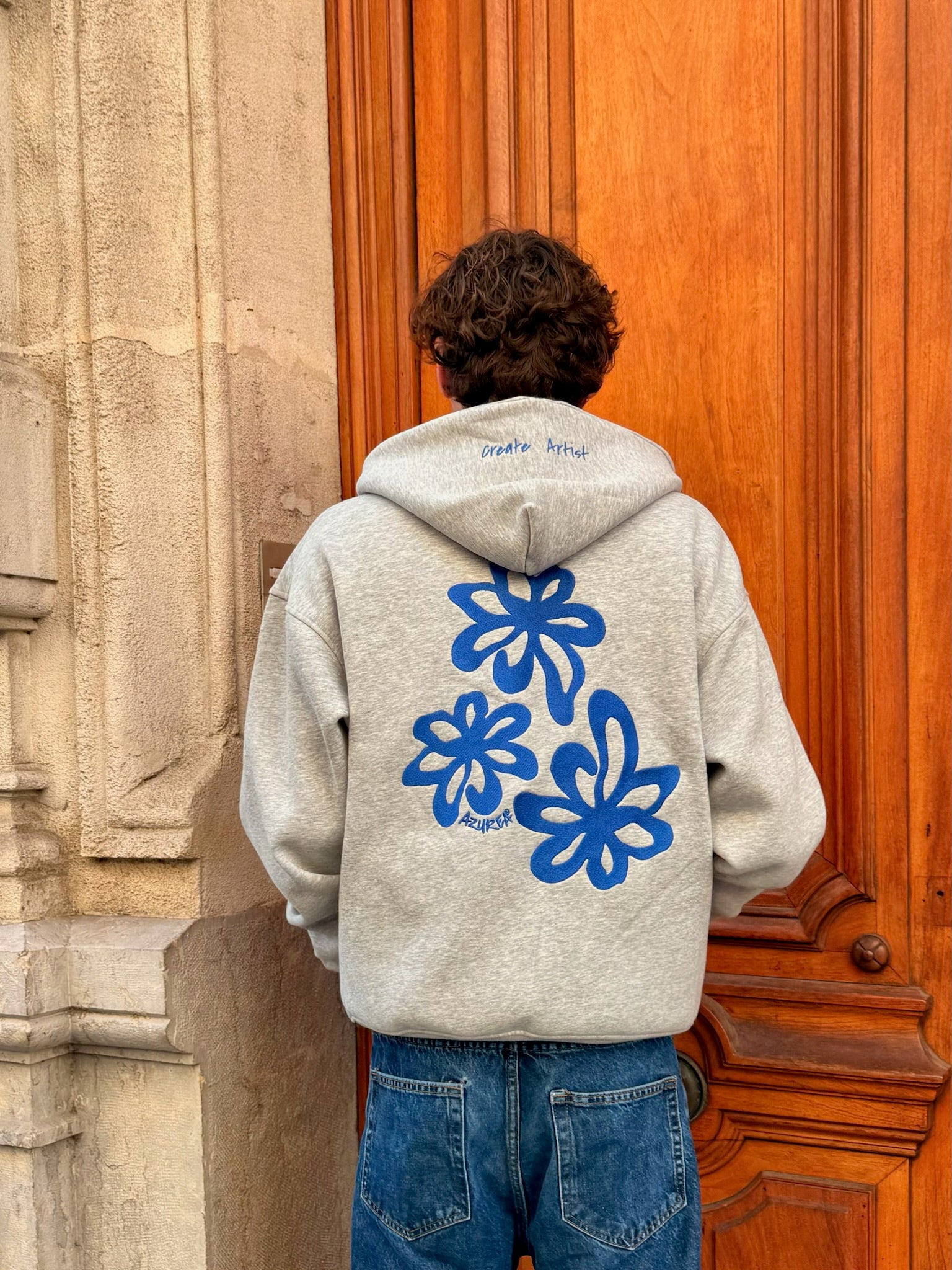 Sudadera con cremallera bordada "Create Artist" - Gris
