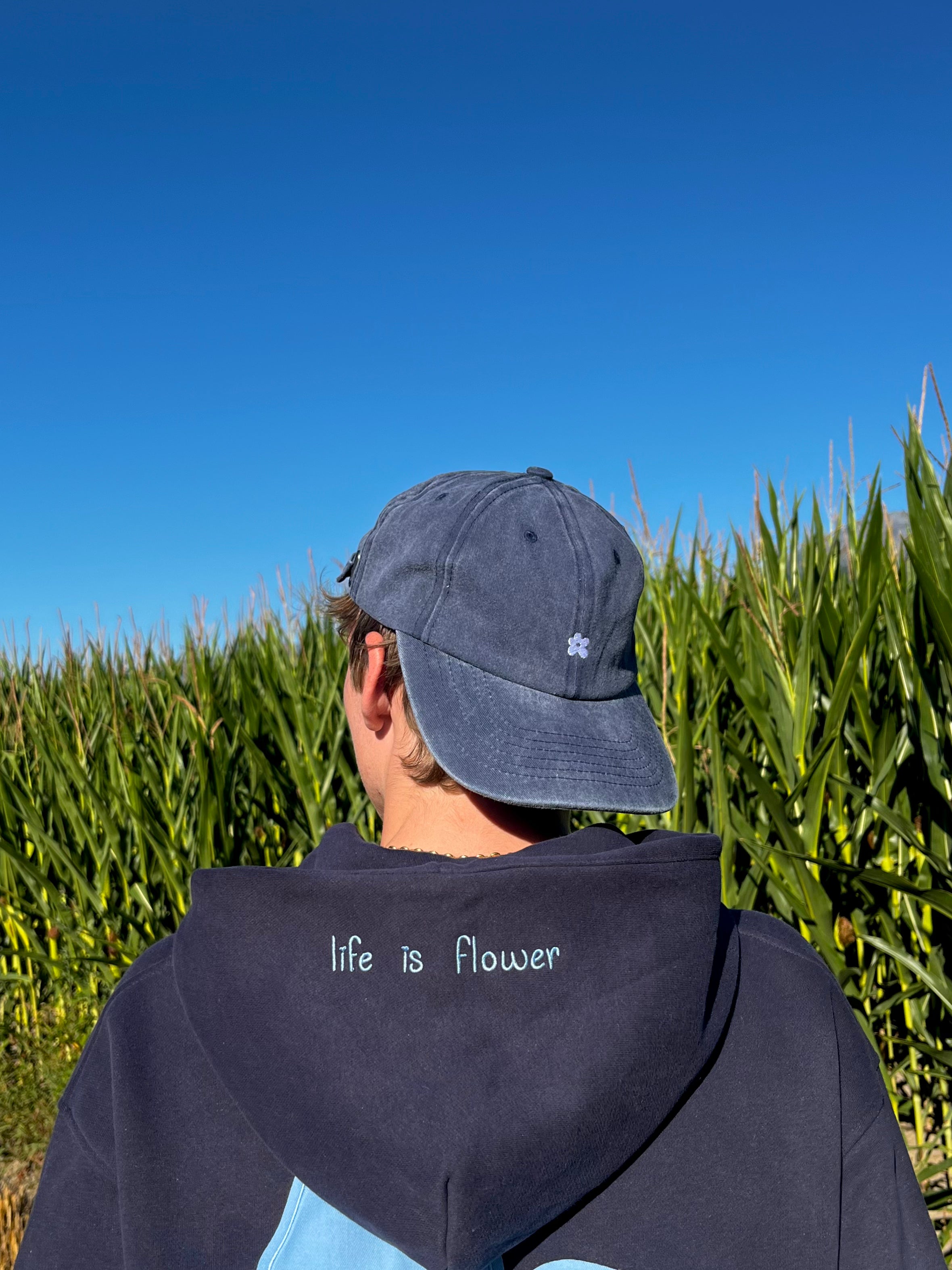 Sudadera con cremallera bordada "Life is Flower" - Azul Atlántico